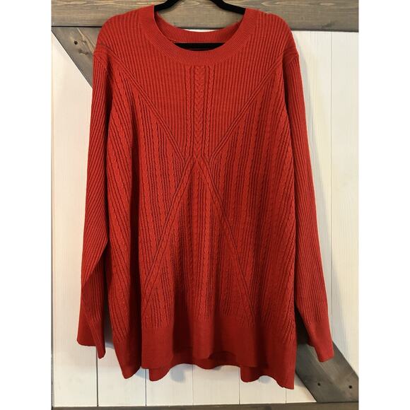 Lane Bryant Woman’s Pullover Sweater Sz 26/28 Red Orange Cable Knit Cotton - Picture 2 of 7